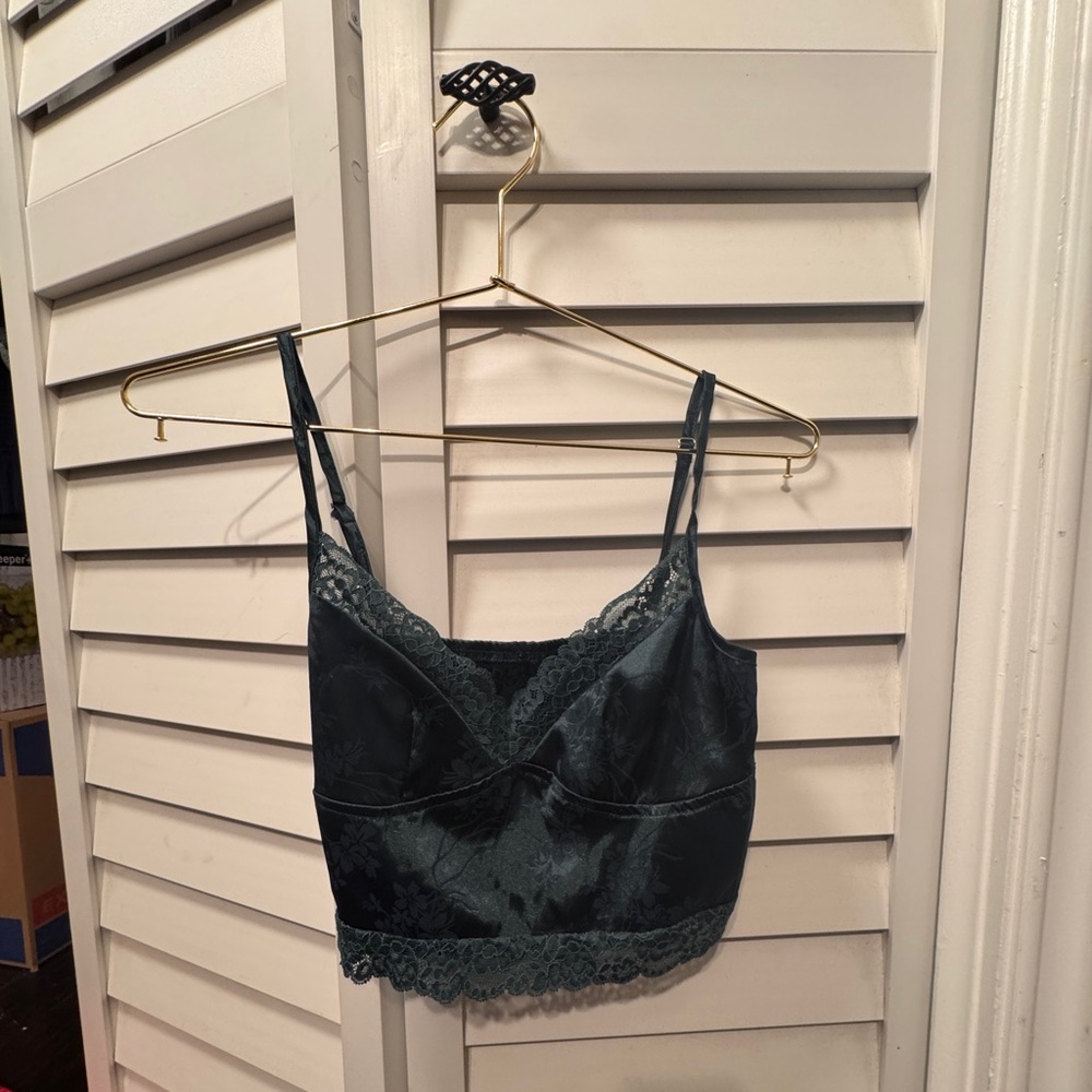 Dark Green Lace Trim Camisole